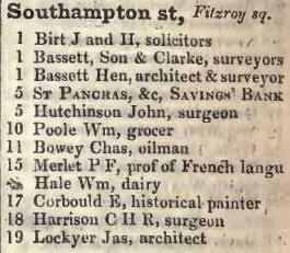 Southampton street, Fitzroy square 1842 Robsons street directory