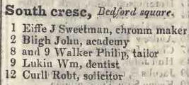 South crescent, Bedford square 1842 Robsons street directory