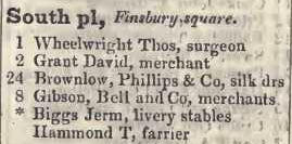 South place, Finsbury square 1842 Robsons street directory