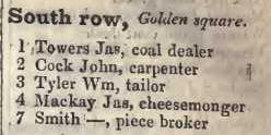South row, Golden square 1842 Robsons street directory