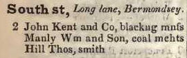 South street, Long lane, Bermondsey 1842 Robsons street directory
