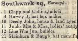Southwark square, Borough 1842 Robsons street directory