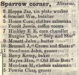 Sparrow corner, Minories 1842 Robsons street directory