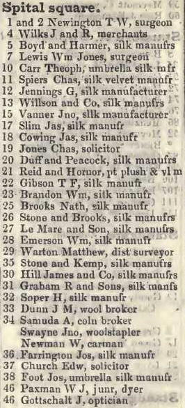 Spital square 1842 Robsons street directory