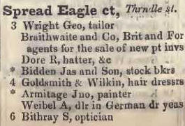 3 - 6 Spread eagle court, Threadneedle street 1842 Robsons street directory