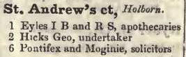 St Andrews court, Holborn 1842 Robsons street directory