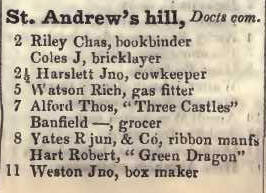 2 - 11 St Andrews hill, Doctors commons 1842 Robsons street directory