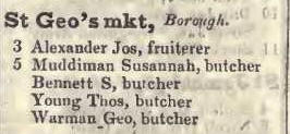 St Georges market, Borough 1842 Robsons street directory