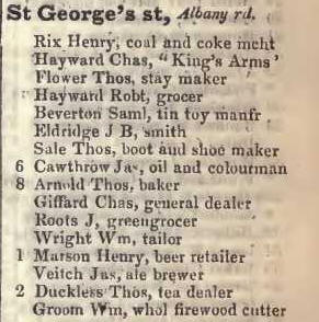 St Georges street, Albany road 1842 Robsons street directory