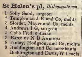 St Helens place, Bishopsgate within 1842 Robsons street directory