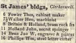 St James's buildings, Clerkenwell 1842 Robsons street directory