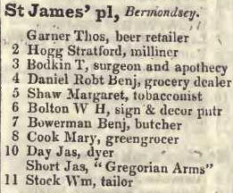 St James's place, Bermondsey 1842 Robsons street directory