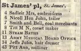 St James's place, St James's 1842 Robsons street directory