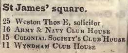 St James's square 1842 Robsons street directory
