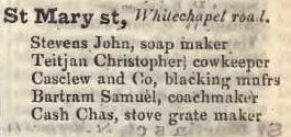 St Mary street, Whitechapel 1842 Robsons street directory