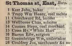 St Thomas street east, Borough 1842 Robsons street directory