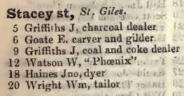 Stacey street, St Giles 1842 Robsons street directory