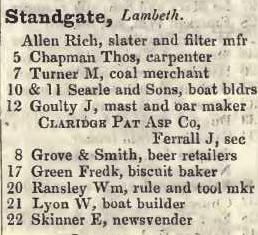 Standgate, Lambeth 1842 Robsons street directory