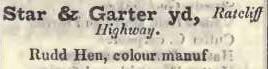Star and Garter yard, Ratcliff highway 1842 Robsons street directory