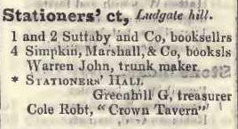 Stationers court, Ludgate hill 1842 Robsons street directory