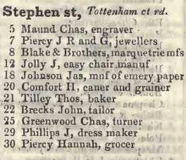 Stephen street, Tottenham court road 1842 Robsons street directory