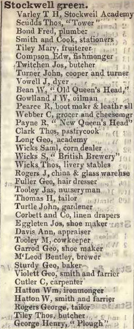 Stockwell green 1842 Robsons street directory