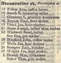 Stonecutter street, Farringdon street 1842 Robsons street directory