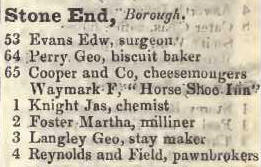 Stones end, Borough 1842 Robsons street directory