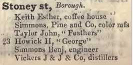 23 Stoney street, Borough 1842 Robsons street directory