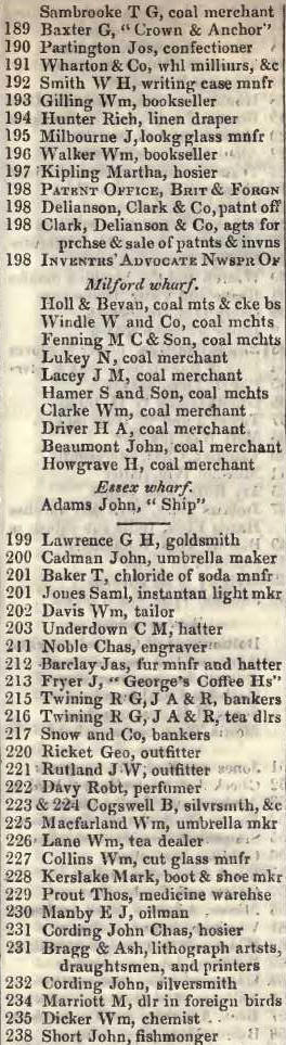 Arundel wharf to 238, Strand, South 1842 Robsons street directory