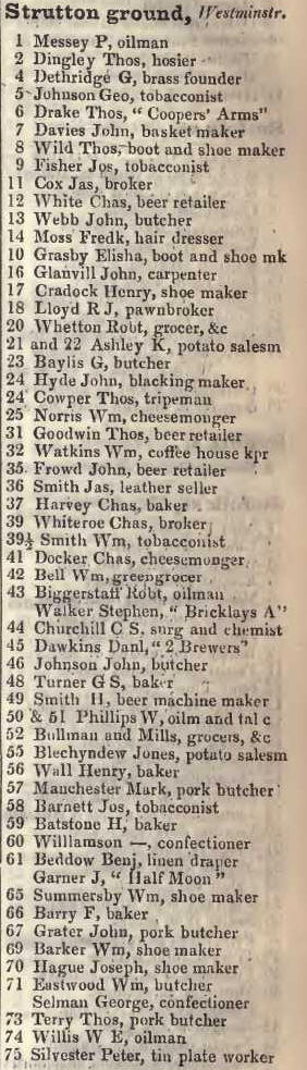 Strutton ground, Westminster 1842 Robsons street directory
