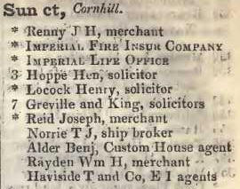 Sun court, Cornhill 1842 Robsons street directory