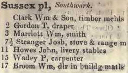 Sussex place, Southwark 1842 Robsons street directory