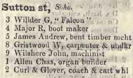 Sutton street, Soho 1842 Robsons street directory