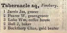 1 - 3 Tabernacle square, Finsbury 1842 Robsons street directory