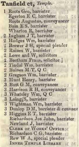 Tanfield court, Temple 1842 Robsons street directory