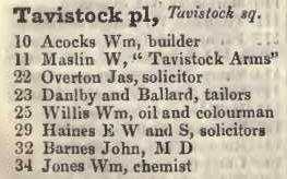 Tavistock place, Tavistock square 1842 Robsons street directory