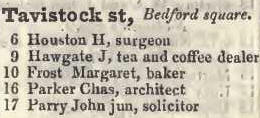 Tavistock street, Bedford square 1842 Robsons street directory