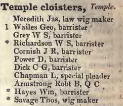 Temple cloisters, Temple 1842 Robsons street directory