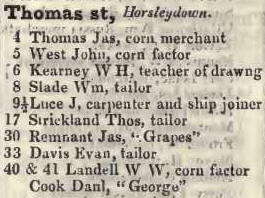 Thomas street, Horselydown 1842 Robsons street directory