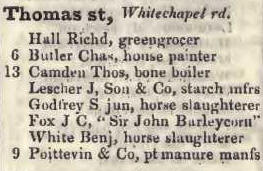Thomas street, Whitechapel road 1842 Robsons street directory