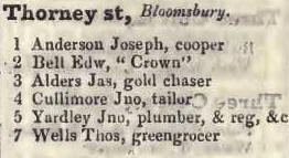 Thorney street, Bloomsbury 1842 Robsons street directory