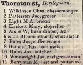 1 - 11 Thornton street, Horselydown 1842 Robsons street directory