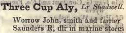 Three Cup alley, Lower Shadwell 1842 Robsons street directory