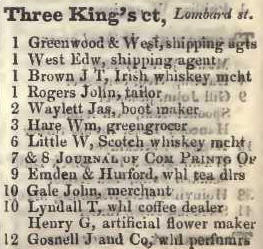 Three Kings court, Lombard street 1842 Robsons street directory