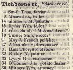 Tichborne street, Edgware road 1842 Robsons street directory