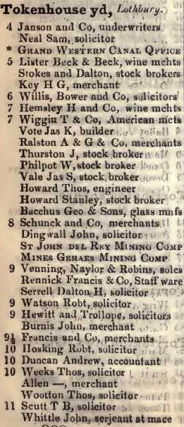 4 - 11 Tokenhouse yard, Lothbury 1842 Robsons street directory