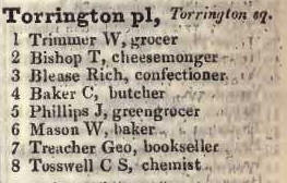 Torrington place, Torrington square 1842 Robsons street directory