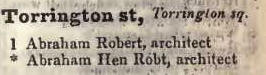 Torrington street, Torrington square 1842 Robsons street directory