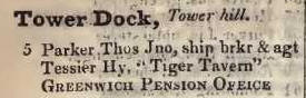 Tower dock, Tower hill 1842 Robsons street directory